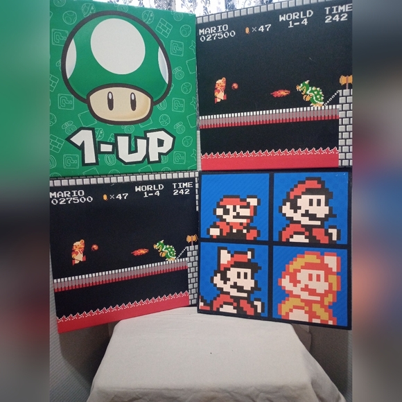 Nintendo Super Mario Bros Set of 4 Wall Art‎ 12x12 - Picture 1 of 4